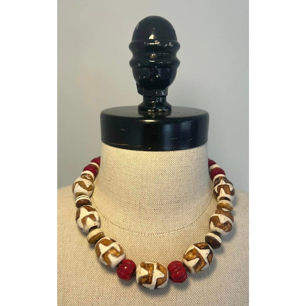 Chunky Gemstone Handmade Necklace Rare Beaded Alina Harland Red Brown 16"